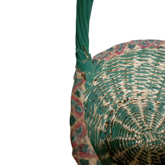 🎄🧺1980s Decoupage Wicker Basket Floral Red Green White Vintage Decor 💐 - Picture 12 of 16